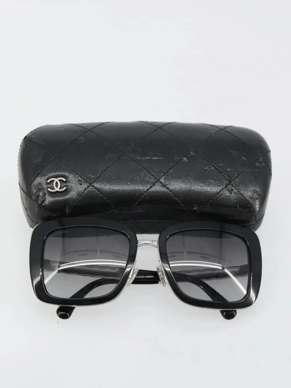 CHANEL Sunglasses plastic Black CC Auth BA13441M
